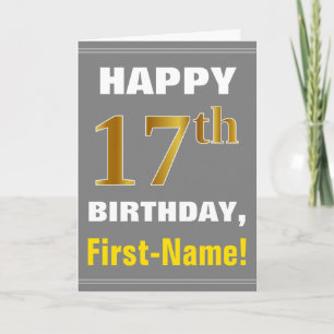 Fett, grau, Imitats Gold 17. Geburtstag mit Name C Karte