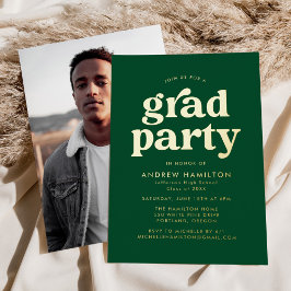 Fett Green and Gold Foto Graduation Party Folieneinladung
