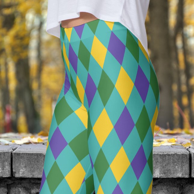 Fett-Grün-Gelb-Harlequin-Karo-Muster Leggings (Harlequin and Verdigris )