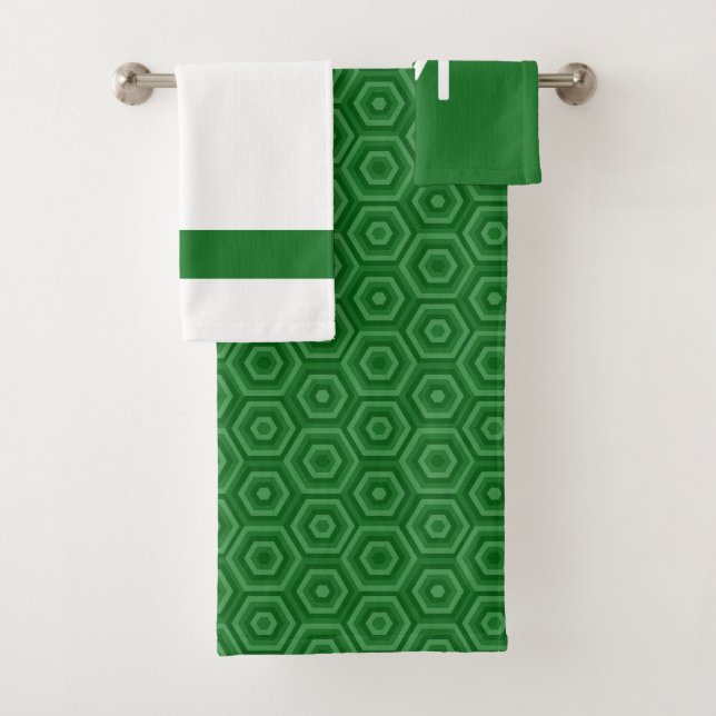 Fett grün und weiß mit optionaler Monogramm Badhandtuch Set (Insitu)