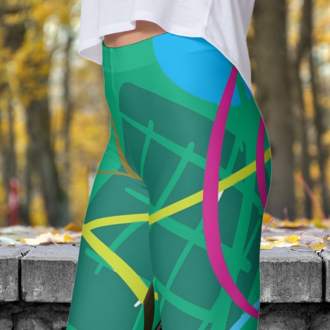 Fett grünblaues Abstraktes Drucken Leggings (Abstract on Green Blue)