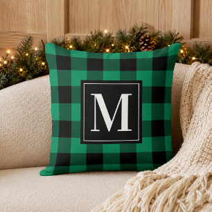 Fett Grüne Schwarze Buffalo Karo Monogramm Weihnac Kissen
