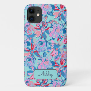 Fett handgestrichene blau-blaue Rosa Monogramm Case-Mate iPhone Hülle