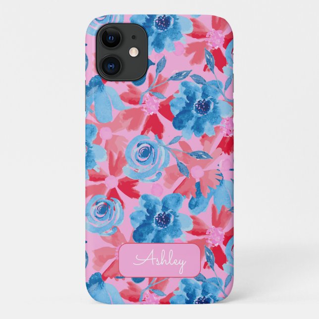 Fett handgestrichene blau-blaue Rosa Monogramm Case-Mate iPhone Hülle (Rückseite)