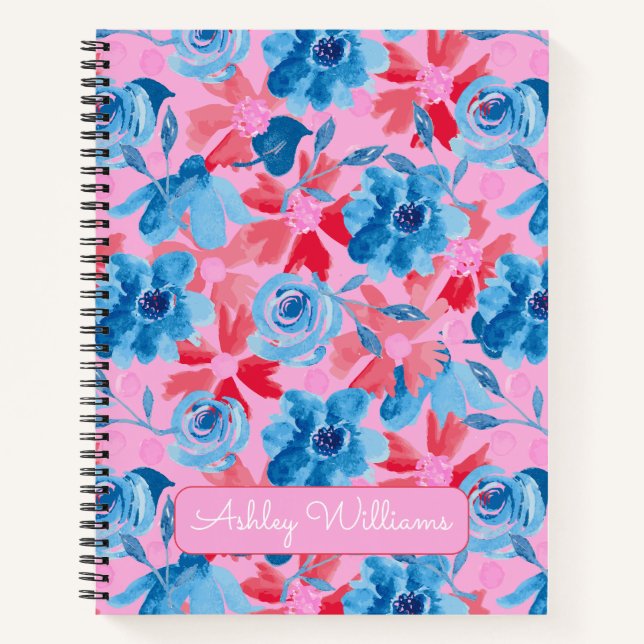 Fett handgestrichene Blüten - Rot, Blau und Rosa Notizbuch (Vorderseite)