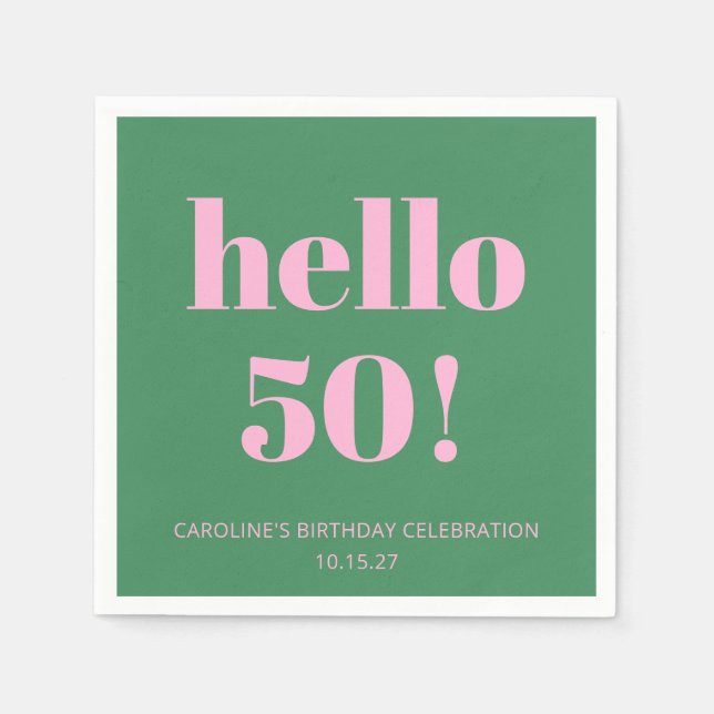 Fett hell Modernes Retro Rosa Grün 50. Geburtstag Serviette (Vorderseite)