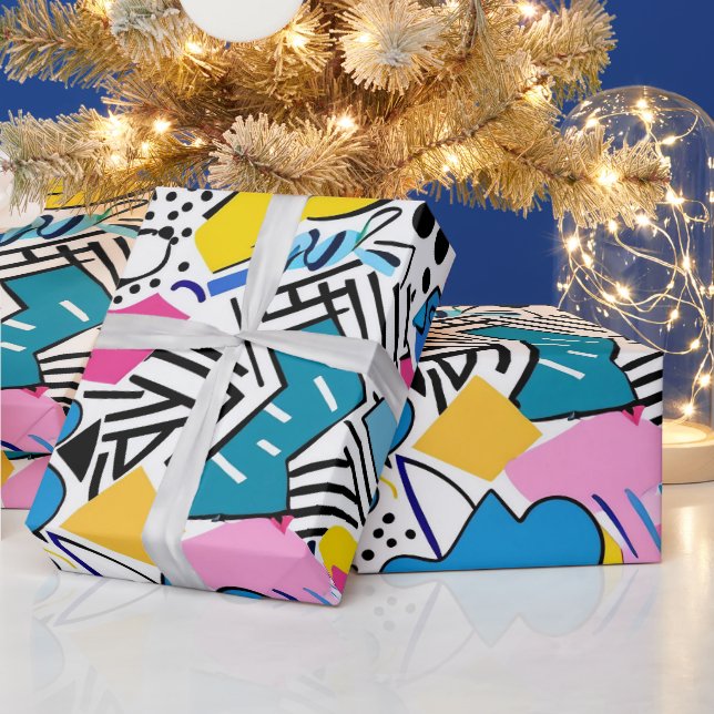 Fett helle Farben 90er Abstraktes Funky Art Muster Geschenkpapier (Feiertage)