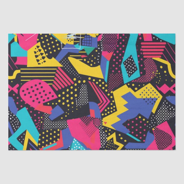 Fett helle Farben 90er Abstraktes Funky Art Muster Seidenpapier (Vorderseite)