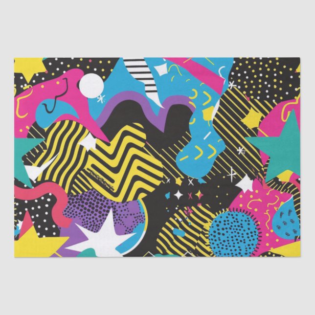 Fett helle Farben 90er Abstraktes Funky Art Muster Seidenpapier (Vorderseite)