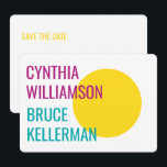 Fett heller Neon Pink Gelb Türkis Rett Datum Einladung<br><div class="desc">Eine fett formatierte Typografie Save the Date-Karte mit Neonfarben: Gelb,  Rosa und Türkis auf weißem Hintergrund mit einem grafischen Element. Farbenfroh,  hell und fett mit reiner Typografie - dieses Save the Date Kartendesign ist eine Aussage. Vollständig anpassbar!</div>