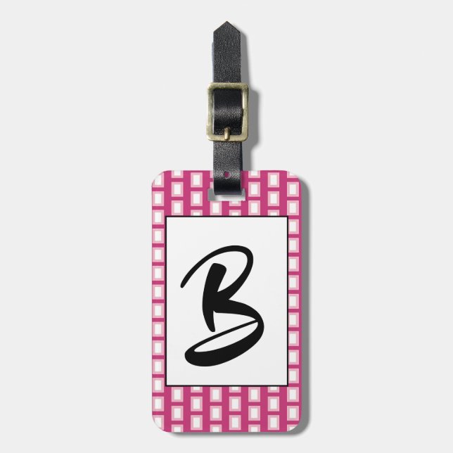 Fett hellrosa und weiß: Funky Retro Monogram Gepäckanhänger (Vorderseite vertikal)