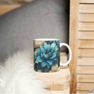 Fett in Blau und zarte Creme Florals Kaffeetasse