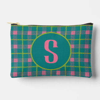 Fett Karierte Initial Zipper Pouch Zubehörtasche