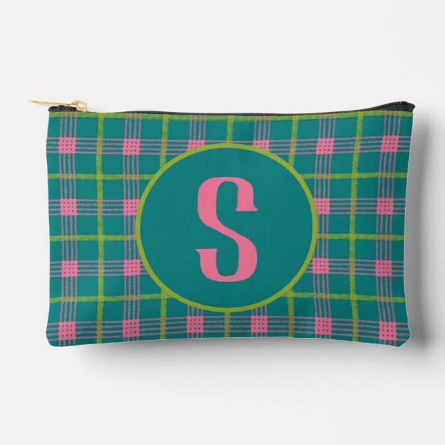 Fett Karierte Initial Zipper Pouch Zubehörtasche (Vorderseite)