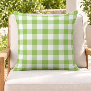 Fett kariertes Limettengrün-Weiß-Gingham Kissen