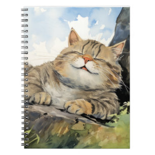 Fett Katze entspannen auf Tree Trunk Animal Fun Ha Notizblock