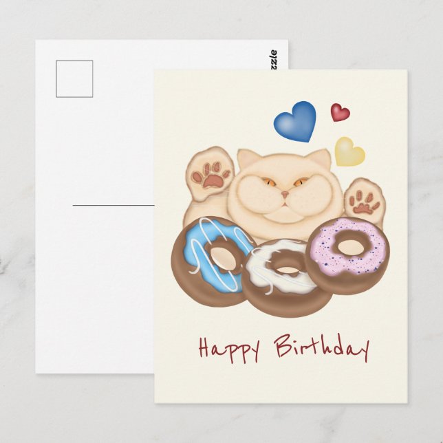Fett Katze Süßzahn Happy Birthday Postkarte (Vorne/Hinten)