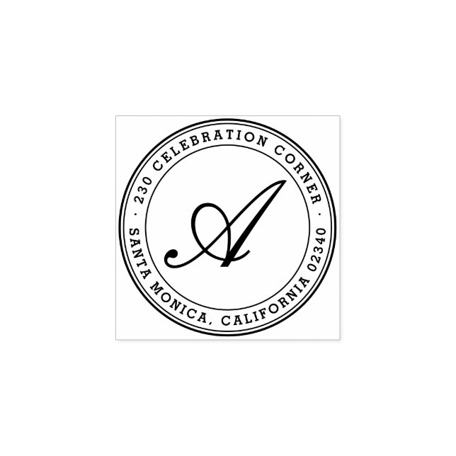Fett klassische Script Monogram Round-Rücksendeadr Gummistempel (Prägung)