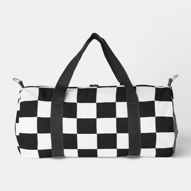 Fett klassisches Retro schwarz und weiß kariert Duffle Bag (Vorderseite)