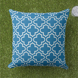 Fett Königlich Blau Weiße Quatrefoil Gitter Kissen