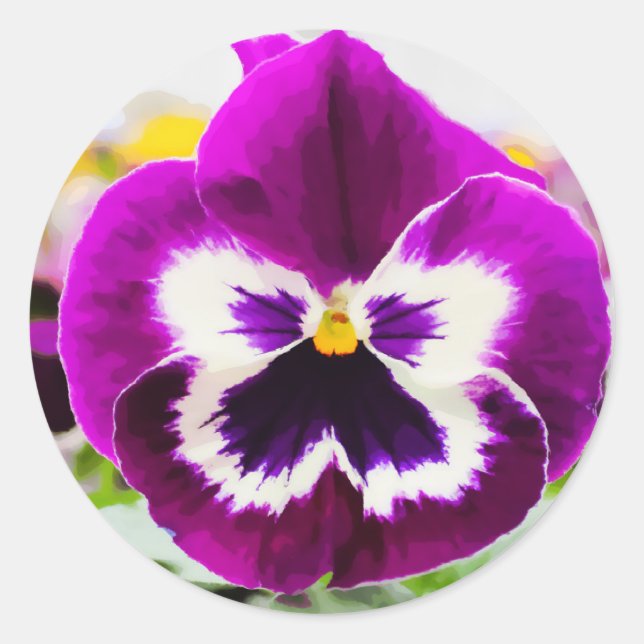 Fett Lila Anstrich digitaler Blume Runder Aufkleber (Vorderseite)