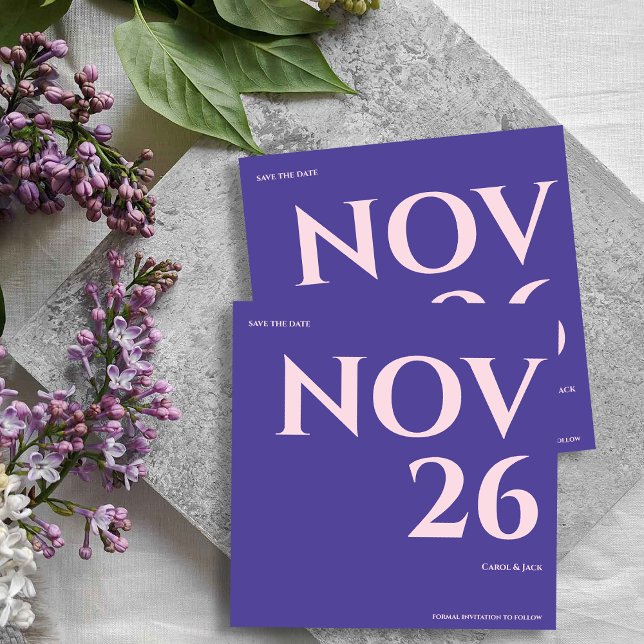 Fett Lila Blush Minimalistische Hochzeit speichern Ankündigung (Bold Purple Blush Minimalist Wedding Save the Date Announcement)