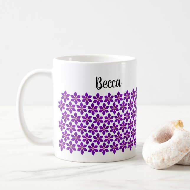 Fett Lila Clematis Blume Muster Personalisiert Kaffeetasse (Mit Donut)