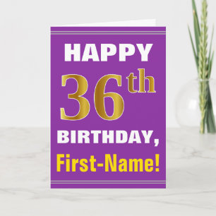 Fett, Lila, Imitate Gold 36. Geburtstag mit Name C Karte