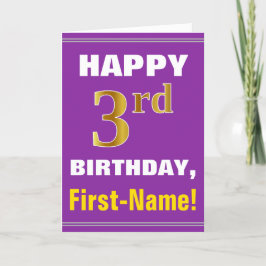 Fett, Lila, Imitate Gold 3 Geburtstag mit Name Car Karte