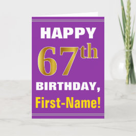 Fett, Lila, Imitate Gold 67. Geburtstag mit Name C Karte