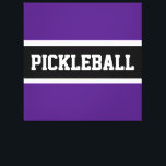 Fett Lila schwarze Sportbriefe PICKLEBALL Text Leinwanddruck<br><div class="desc">Dieses lustige Design verfügt über große Sportbriefe in einem breiten schwarzen Streifen mit weißen Streifen auf einem hellen königlichen lila Hintergrund. Die Farben und der PICKLEBALL-Text in diesem Template-Design können personalisiert sein.</div>