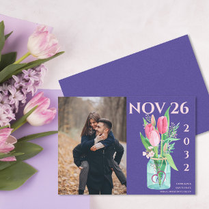 Fett Lila und blütenfarbenes Foto Save the Date Ankündigung