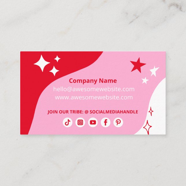 Fett markiertes rosa, weiße Sterne-Logo Visitenkarte (Rückseite)