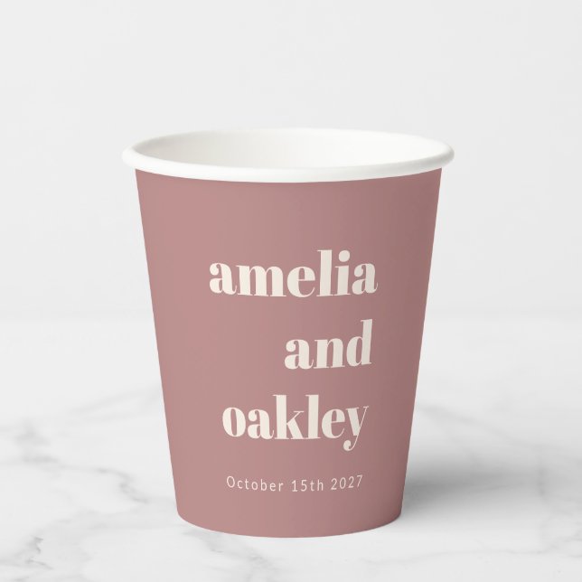 Fett Minimalistische Dusty Rose Retro Custom Weddi Pappbecher (Vorderseite)