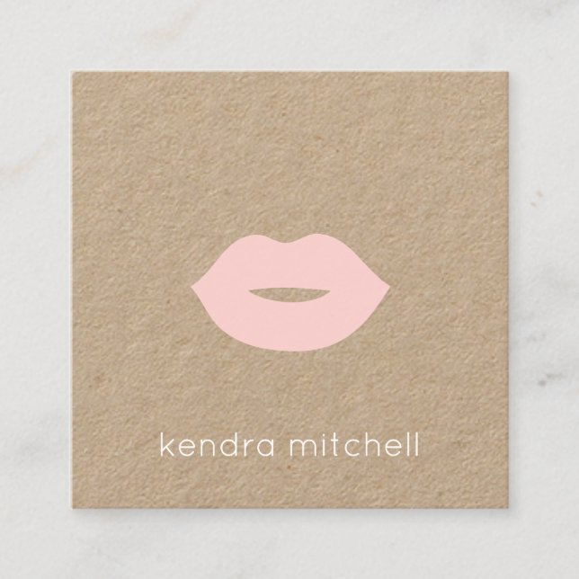 Fett Minimalistische Rosa Lippen Logo Makeup Artis Quadratische Visitenkarte (Vorderseite)