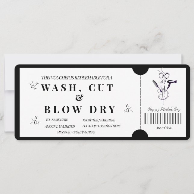 Fett Minimalistischer Wash, Cut & Blow Dry Voucher Einladung (Vorderseite)