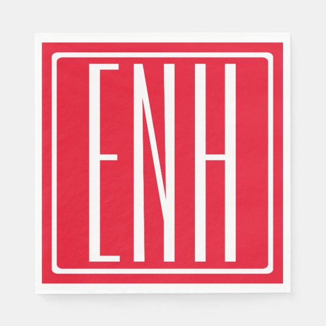 Fett Modern 3 Initialen Monogramm | Rot (bzw. Deue Serviette (Vorderseite)