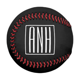 Fett Modern 3 Initialen Monogramm   Schwarz weiß Baseball