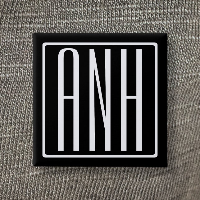 Fett Modern 3 Initialen Monogramm | Schwarz weiß Button (Von Creator hochgeladen)