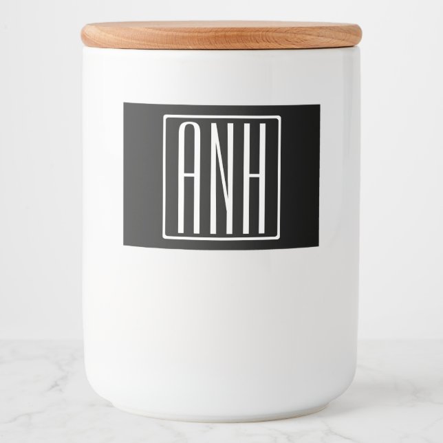 Fett Modern 3 Initialen Monogramm | Schwarz weiß Lebensmitteletikett (Vorderseite)