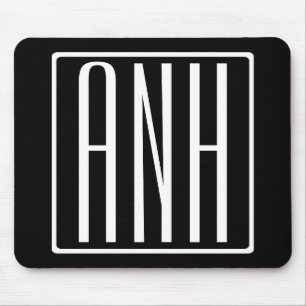 Fett Modern 3 Initialen Monogramm   Schwarz weiß Mousepad