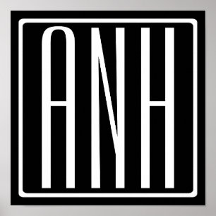 Fett Modern 3 Initialen Monogramm Schwarz weiß Poster