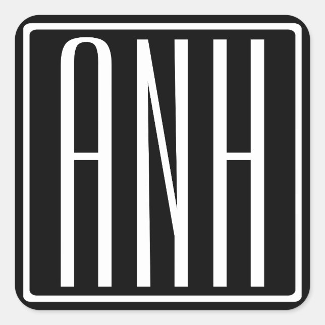 Fett Modern 3 Initialen Monogramm | Schwarz weiß Quadratischer Aufkleber (Vorderseite)