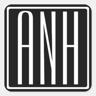 Fett Modern 3 Initialen Monogramm   Schwarz weiß Quadratischer Aufkleber