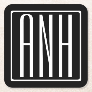 Fett Modern 3 Initialen Monogramm   Schwarz weiß Rechteckiger Pappuntersetzer