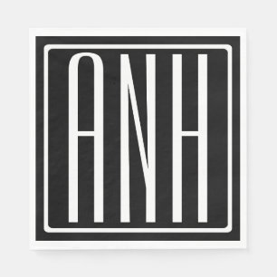 Fett Modern 3 Initialen Monogramm Schwarz weiß Serviette