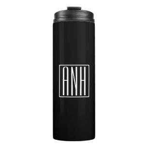 Fett Modern 3 Initialen Monogramm   Schwarz weiß Thermosbecher