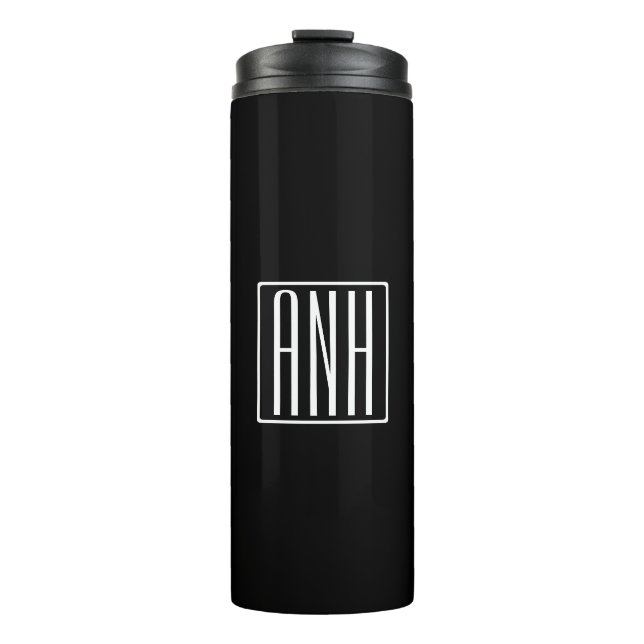 Fett Modern 3 Initialen Monogramm | Schwarz weiß Thermosbecher (Vorderseite)