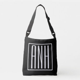 Fett Modern 3 Initialen Monogramm   Schwarz weiß Tragetaschen Mit Langen Trägern