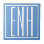 Fett Modern 3 Initialen Monogramm | Soft Blue Fliese<br><div class="desc">Weißer Text & weißer Rahmen auf Himmelblau (oder wählen Sie Ihre eigene Farbe).</div>